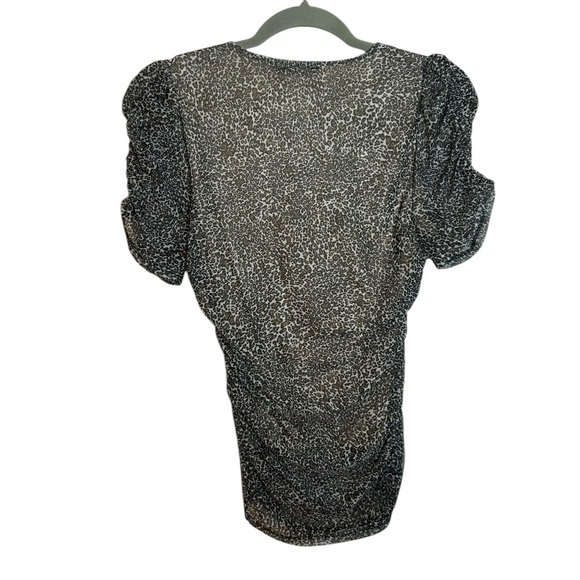 Cable & Gauge Y2K Puff Sleeve Ruched Animal Print Top - Picture 2 of 5